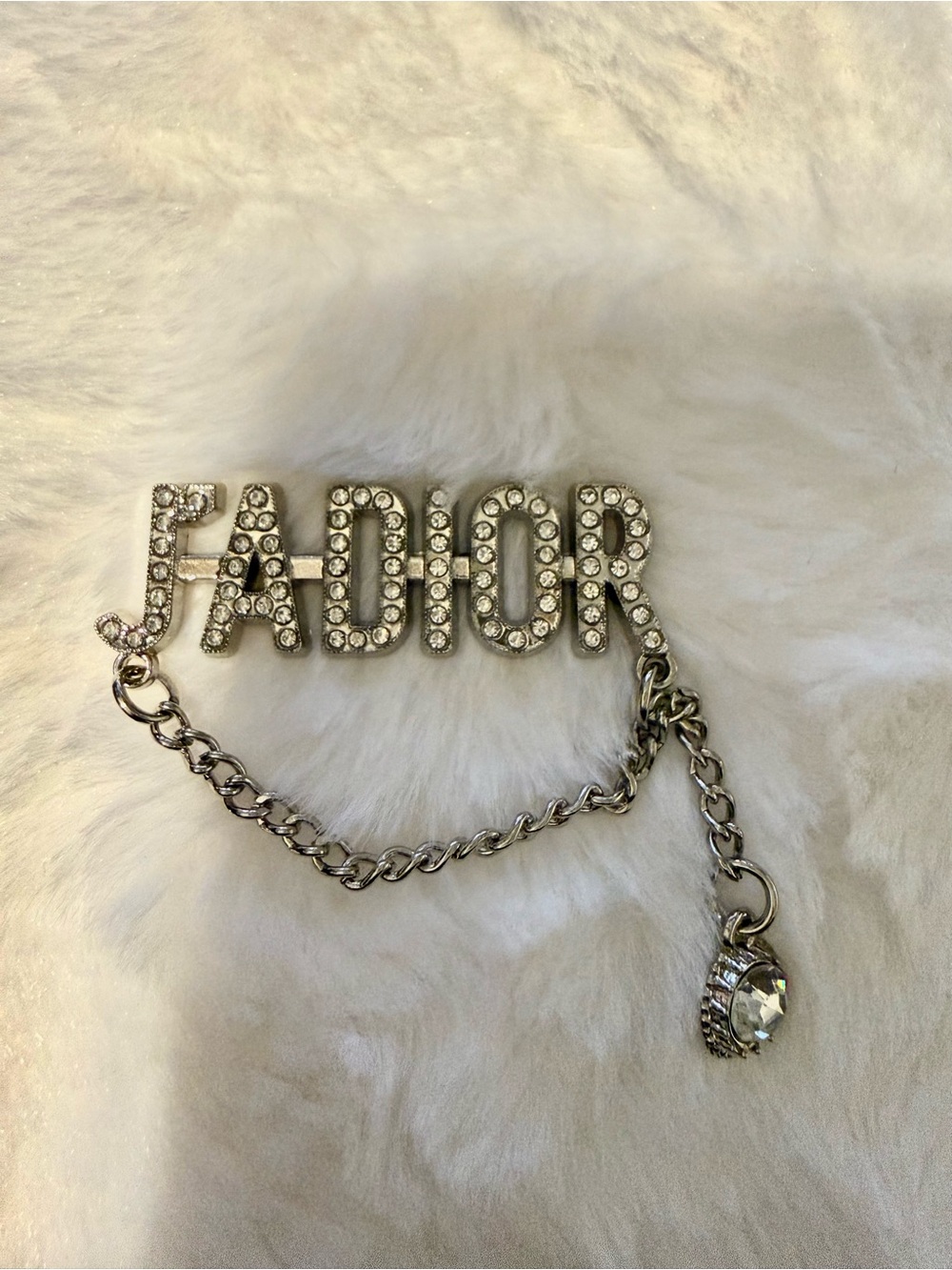 Rhinestone Charm with Chain-Silver Tone